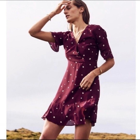 Madewell burgundy Silk Star Print Mini Dress size  0 - Picture 9 of 16